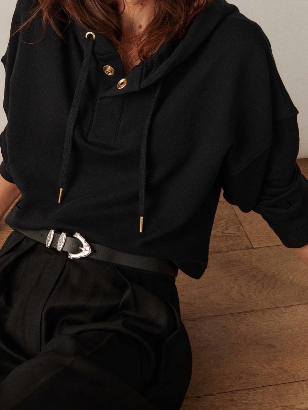 ba&sh Black Cropped Hoodie with Gold Accents